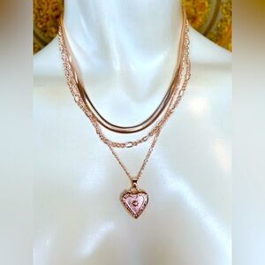 Rose gold plated 🩷 locket heart layered necklace adjustable herringbone figaro